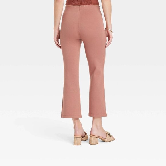 XL - Womens High-Rise Slim Fit Cropped Kick Flare Pull-On Pants - AND - Brown - Picture 4 of 6